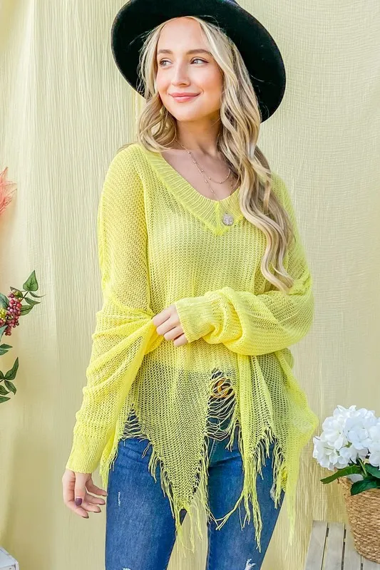 Distressed Mesh V Neck Spring Sweater Cover Up, image 4