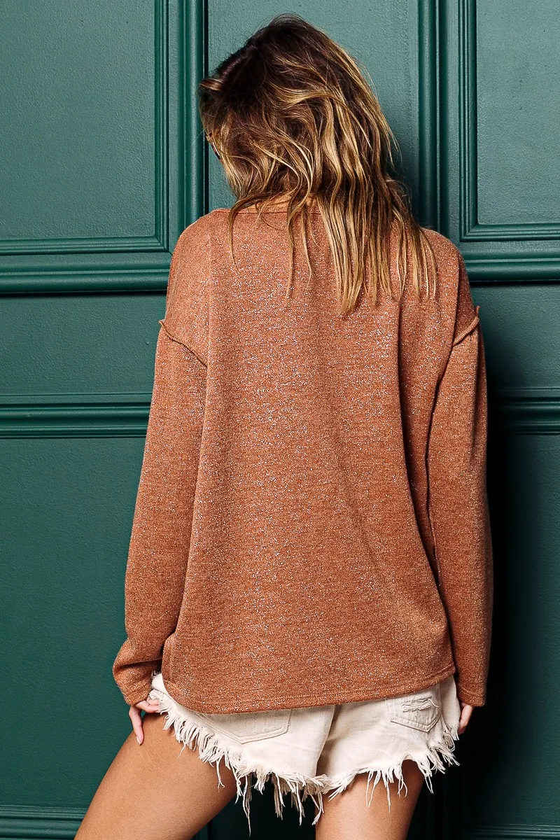 Mink Lurex Stitched Button Detail Top, image 20