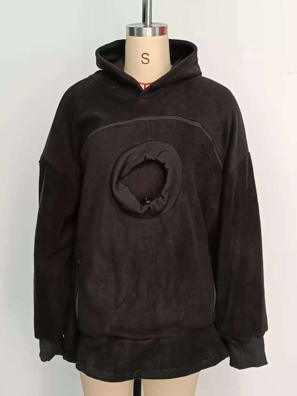 Full Size Fleece Pet-Carrying Hoodie with Cat Pouch Plus Size, image 4