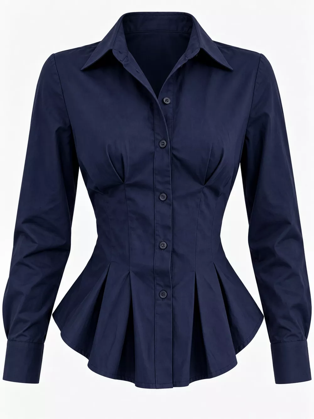Button-Down Peplum Blouse with Fitted Waist, image 13