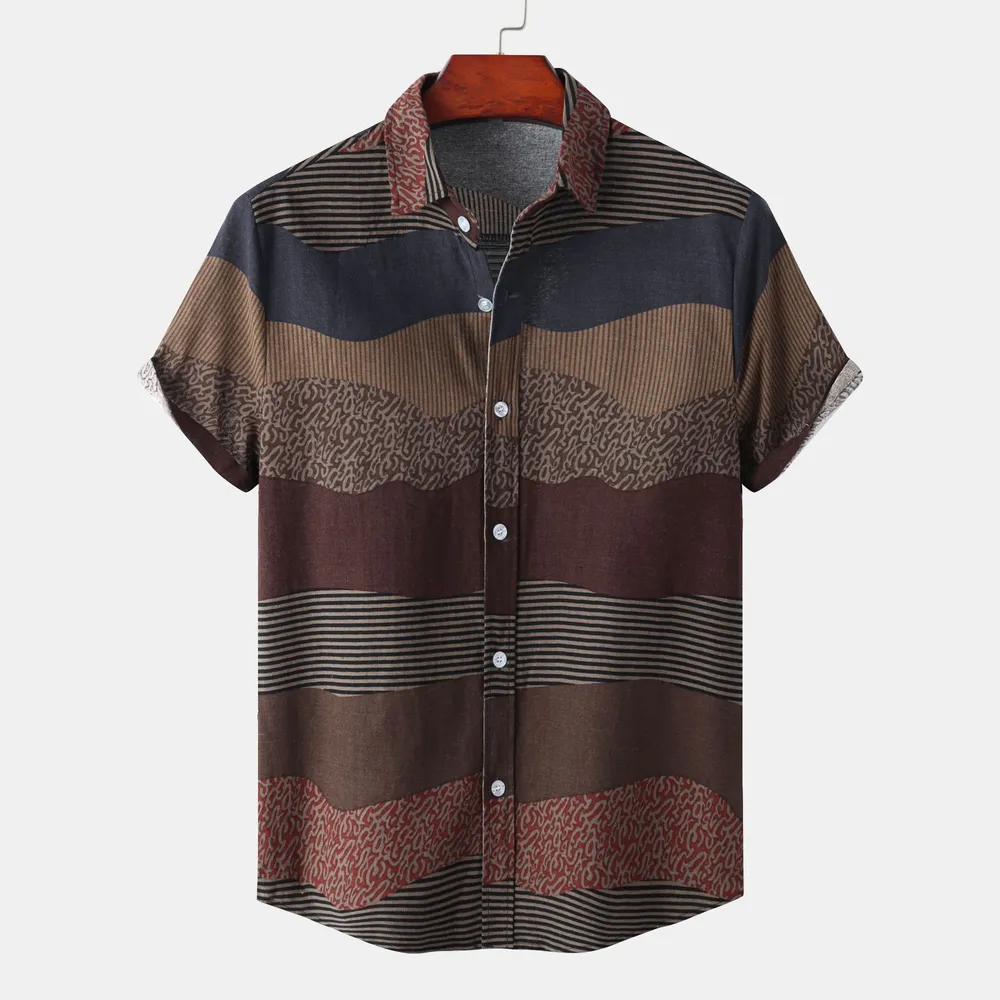 Men's Plus Size Color Block Short Sleeve Casual Shirt