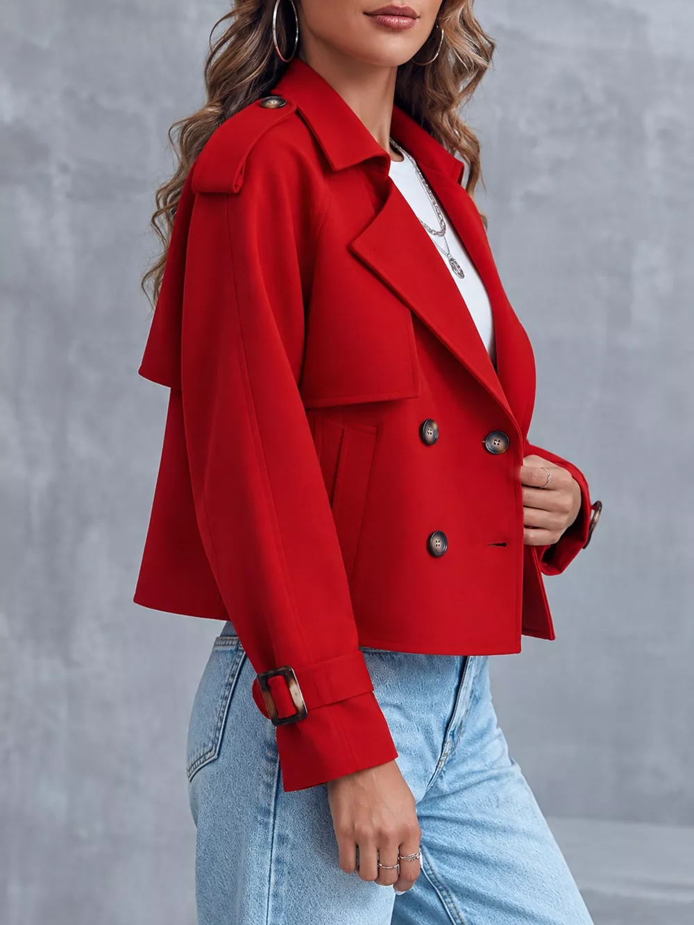 Double-Breasted Cropped Trench Outerwear, image 15