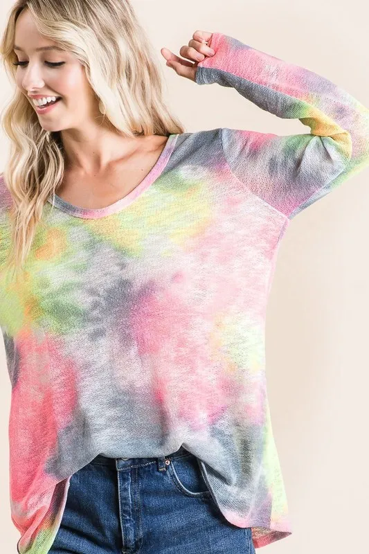 Tie Dye Print Low Gauge Knit Top, image 5