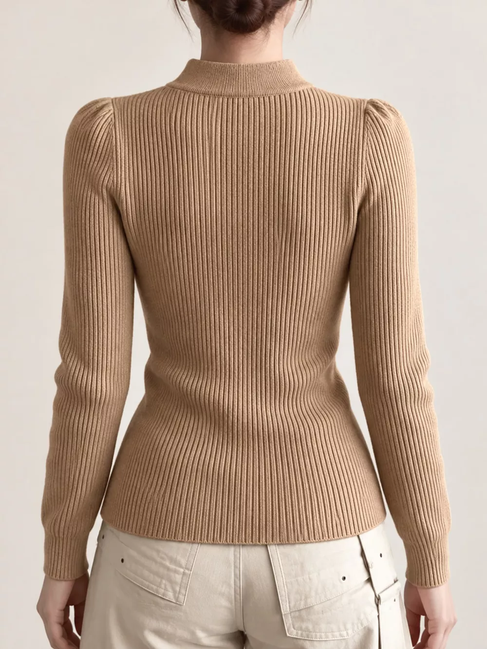 Chinese-Style Button Ribbed Knit Top, image 9