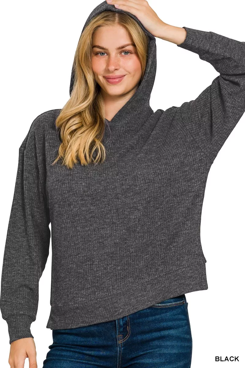 Ribbed Long Sleeve Hoodie, image 2