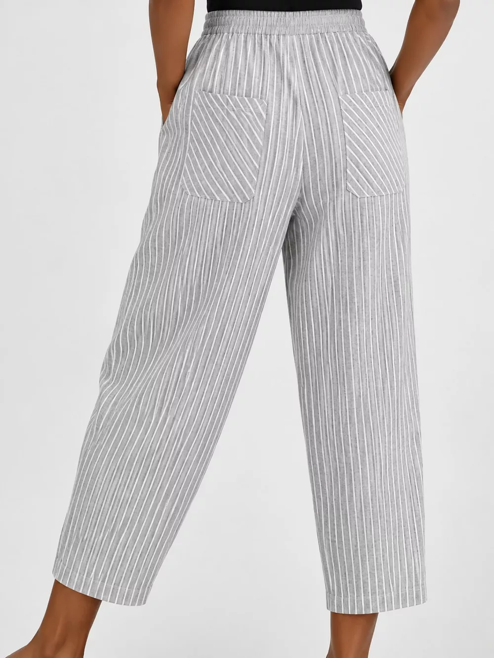 Striped Casual Pants with Side Button Detail, image 8