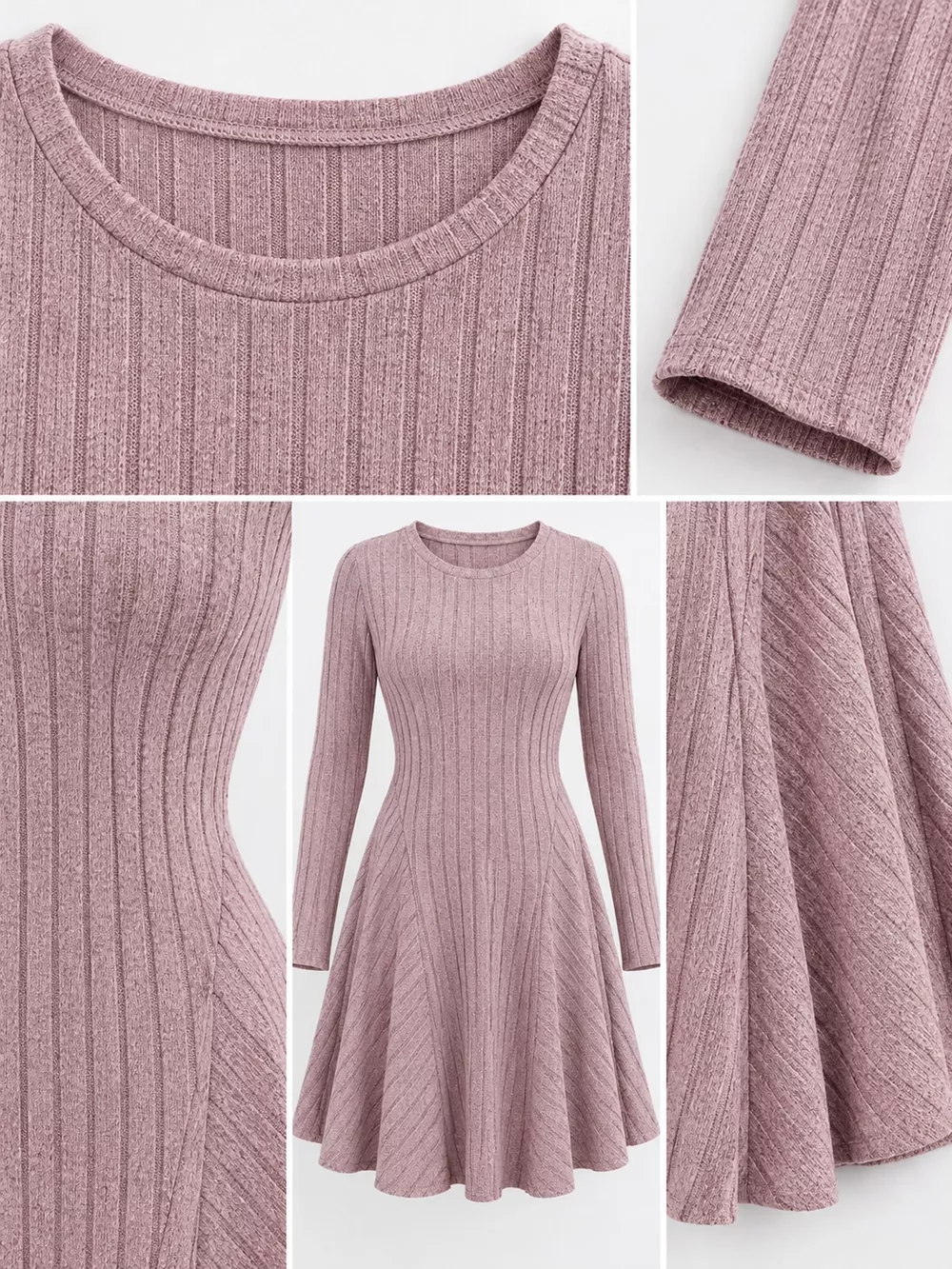 V-Neck Ribbed Knit A-Line Dress, image 26