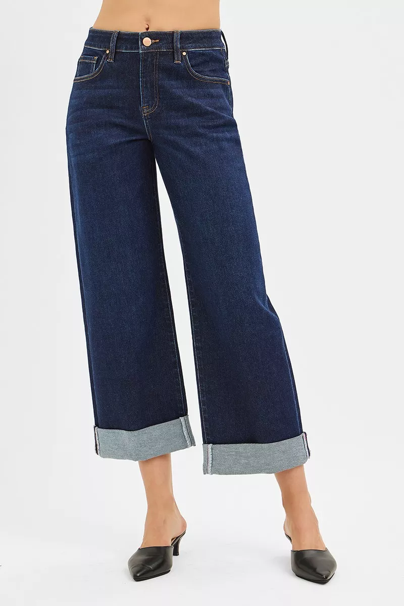Mid Rise Fit Ankle Wide Roll Up Jeans, image 3