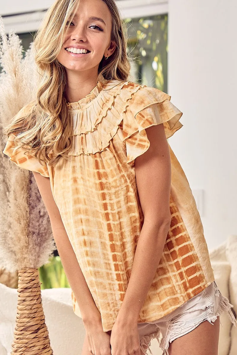 Tiered Ruffle Neck Tie Dye Top, image 5