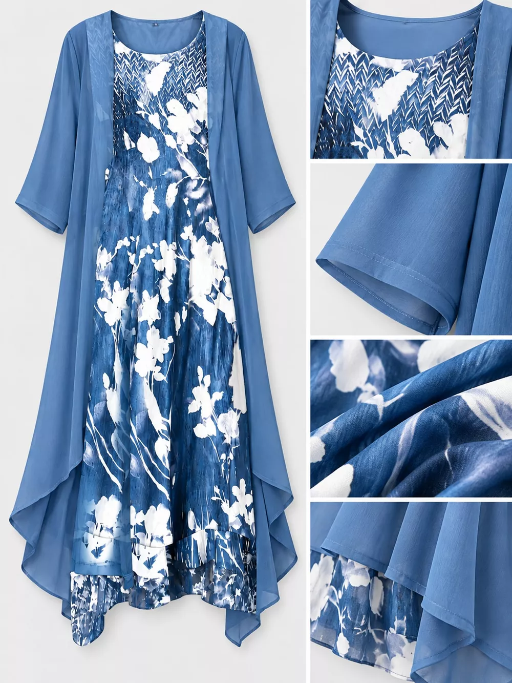 Full Size Floral Print Midi Dress and Chiffon Cardigan Set Plus Size, image 8