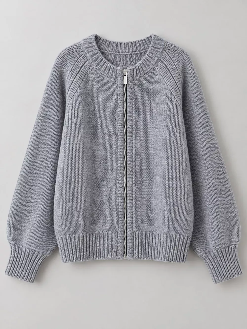 Ribbed Hem Zip-Up Cardigan, image 8