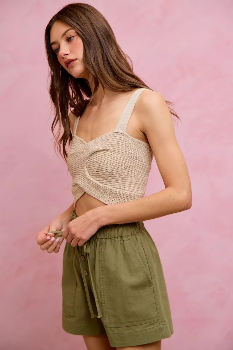 Paper Bag Patch Pocket Drawstring Twill Shorts, image 14