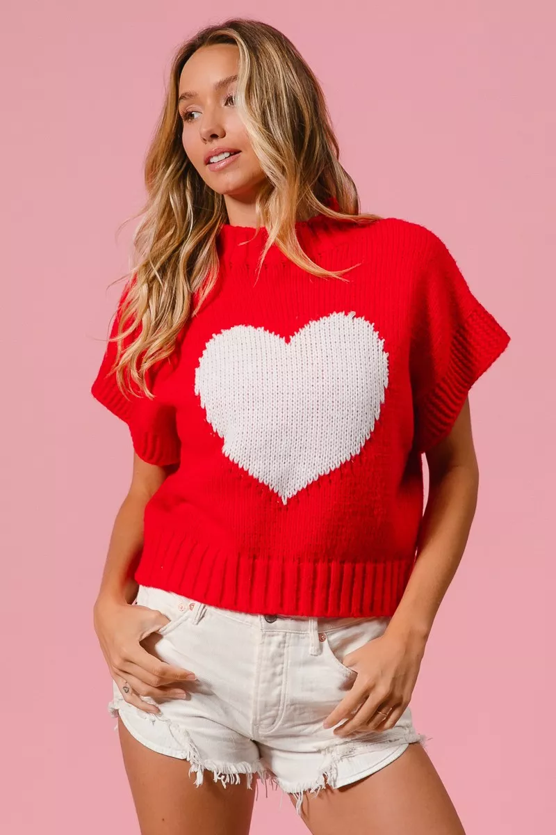 Rib Banded Heart Pattern Valentines Sweater, image 16