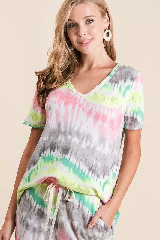 Tie Dye Print Shorts With Twill Tape Drawstring, image 8