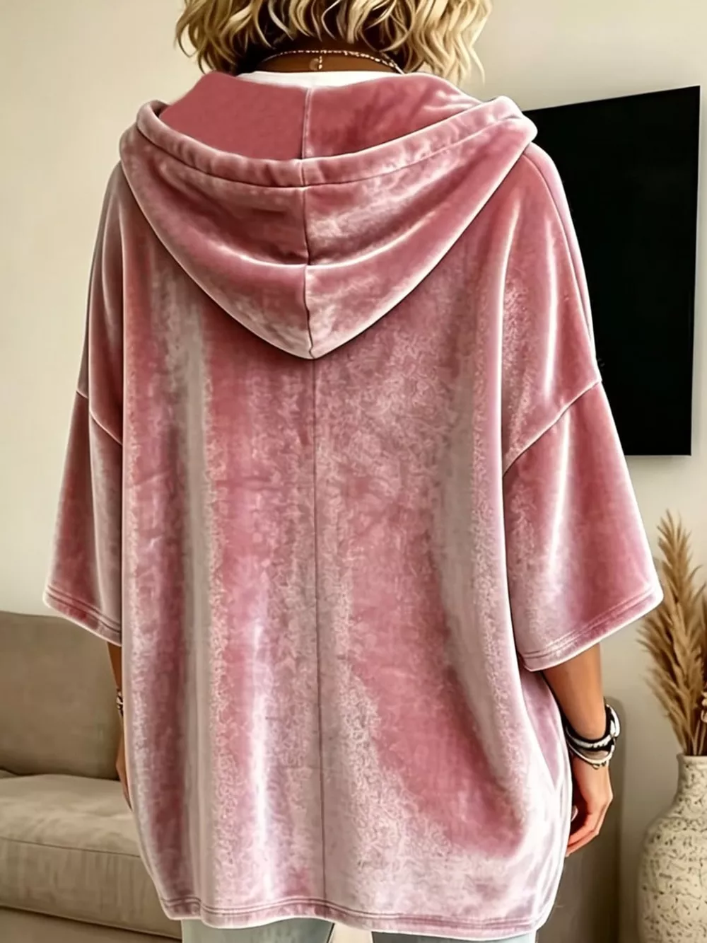 Full Size Velvet Button Detail Hoodie Plus Size, image 19
