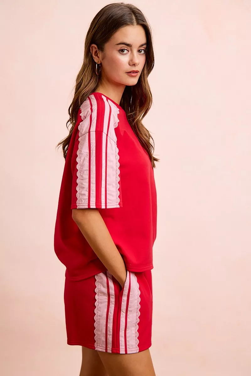 BiBi French Terry Side Lace Detail Short Sleeves Top, image 3