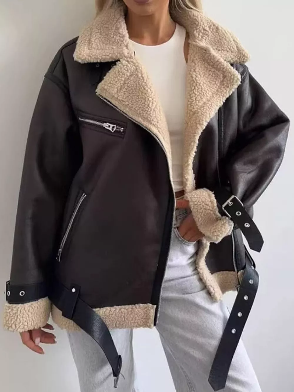 Faux Leather Zip Up Jacket, image 4