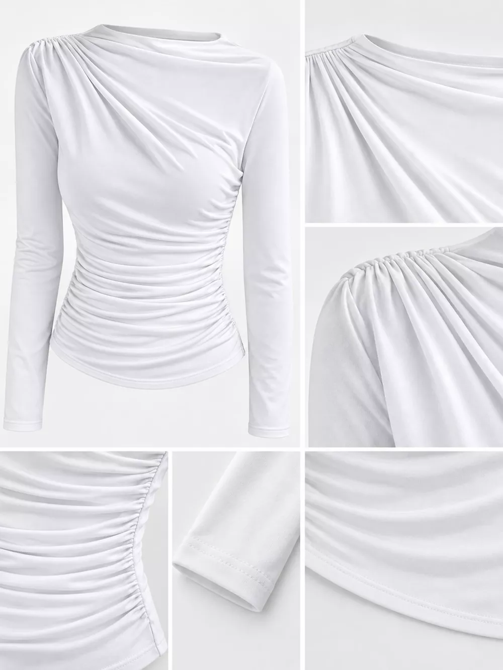 Ruched Long Sleeve Slim-Fit T-Shirt, image 15