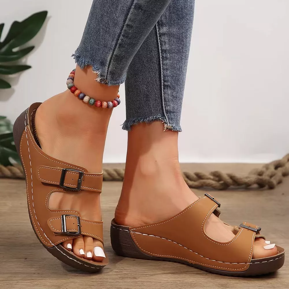 Double Buckle Wedge Sandals, image 8