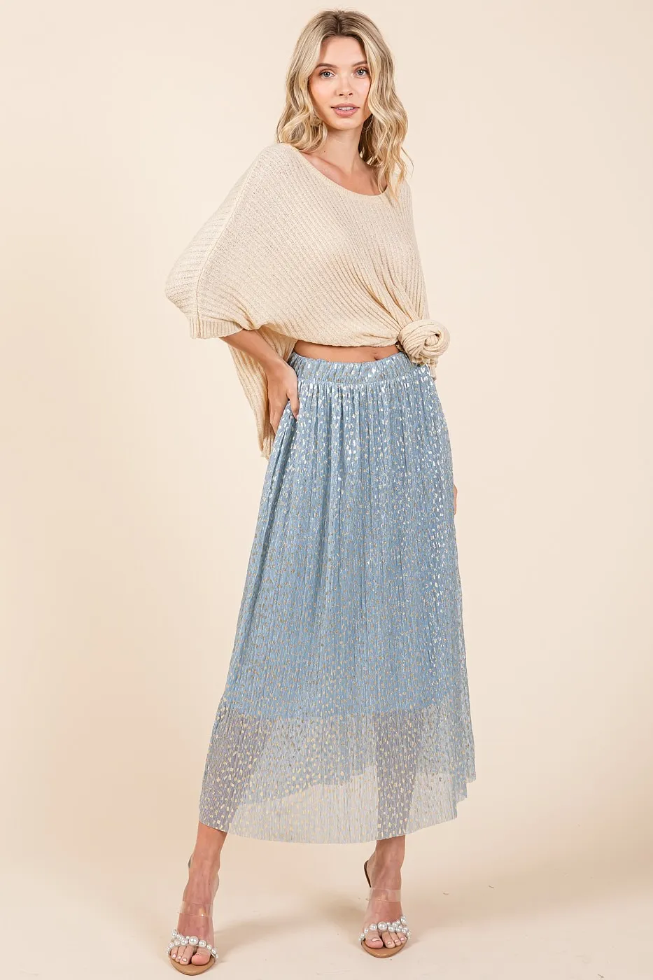 Metallic Glitter Speckle Print Elastic Midi Skirt, image 4