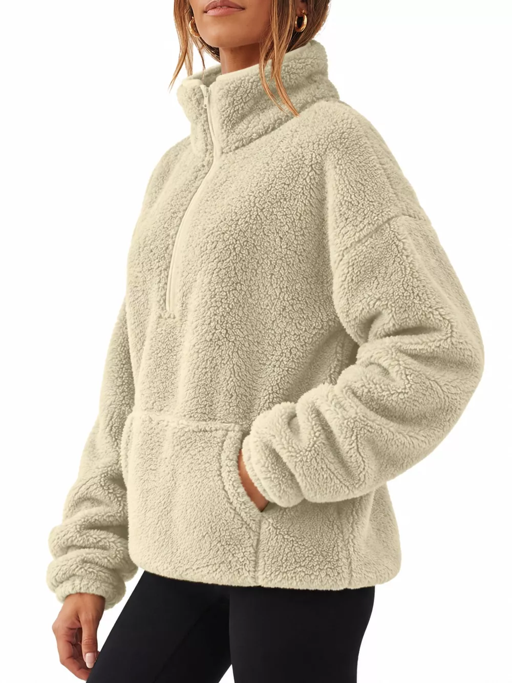 Full Size Sherpa Quarter-Zip Turtleneck Sweatshirt Plus Size, image 32