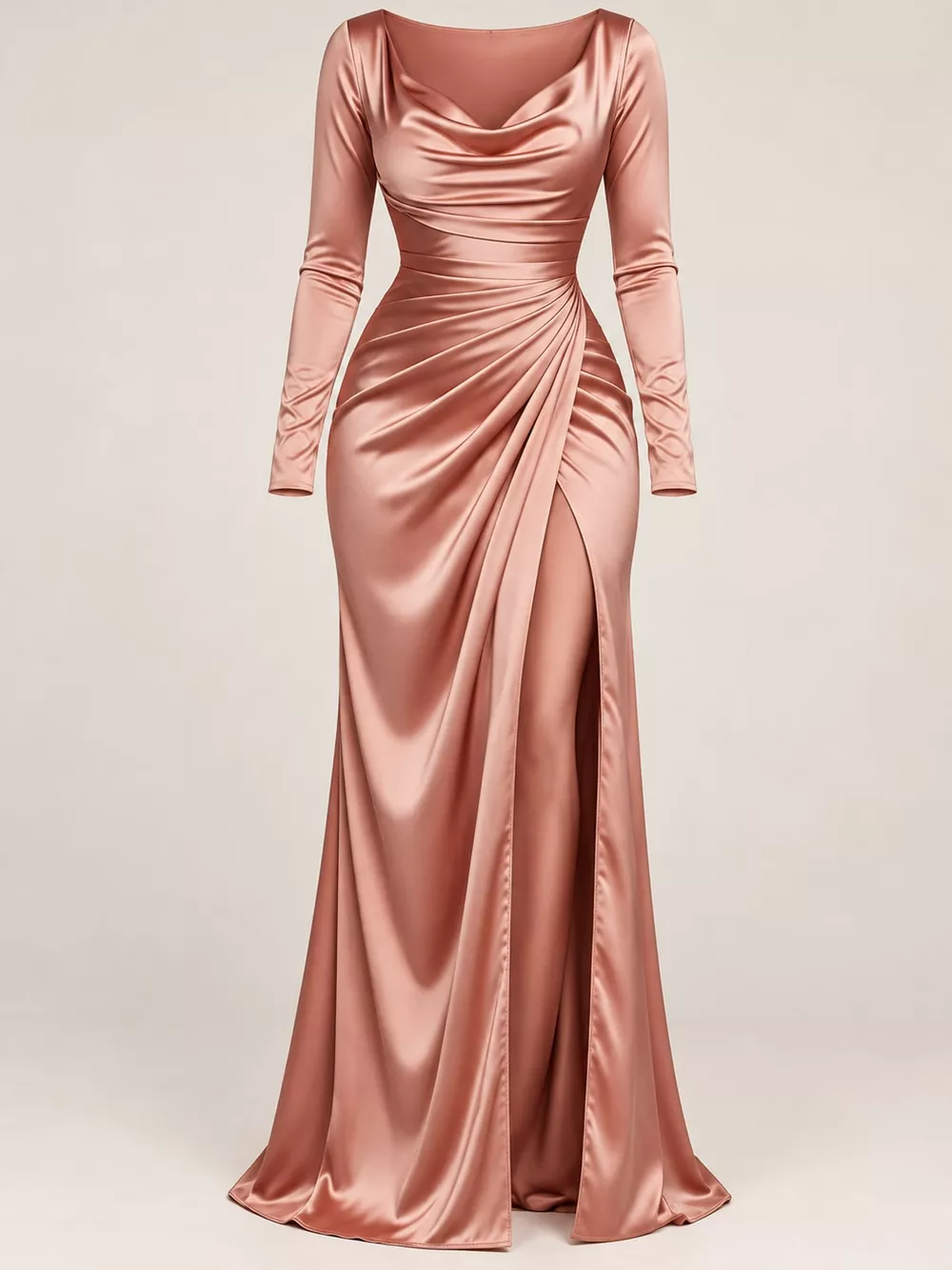 Full Size Satin Cowl Neck High Slit Evening Maxi Dress Plus Size, image 8