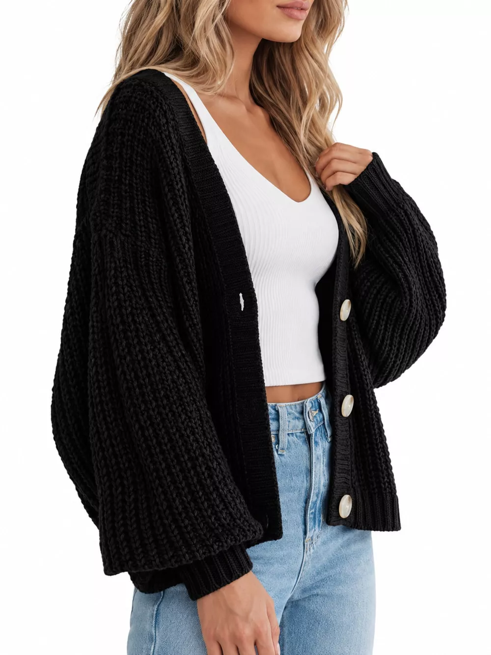 Full Size Chunky Knit Button-Down Cardigan Plus Size, image 5
