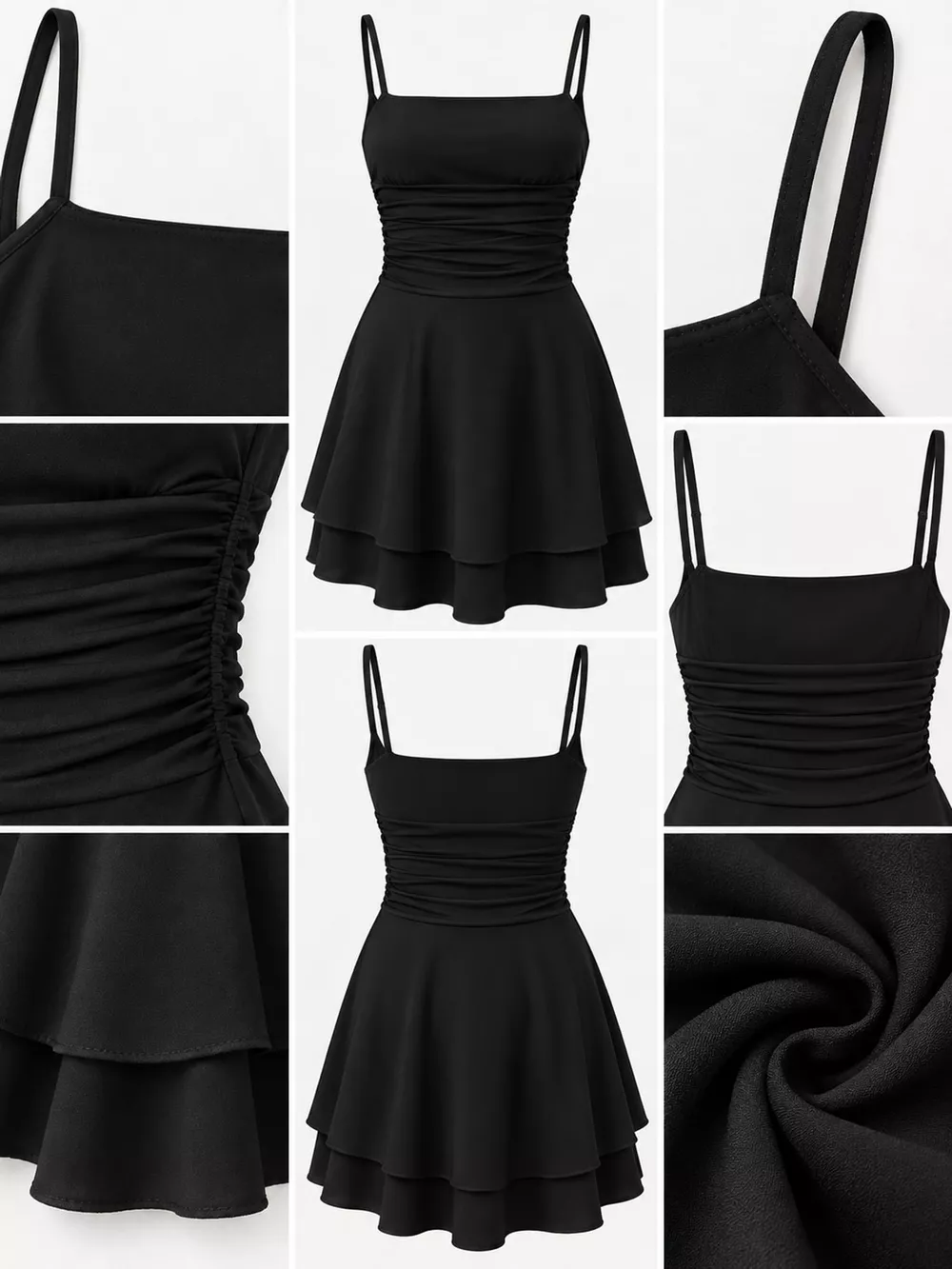 Ruched Spaghetti Strap Layered Mini Dress, image 26