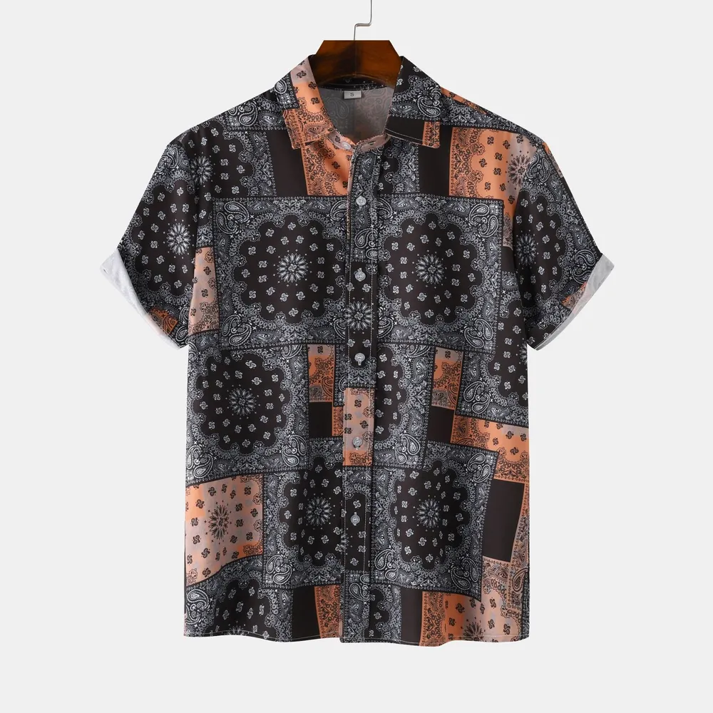 Men's Button Up Printed Short Sleeve Shirt