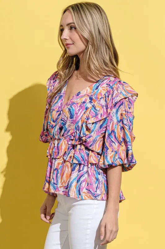 Printed Lantern Sleeve Blouse, image 4