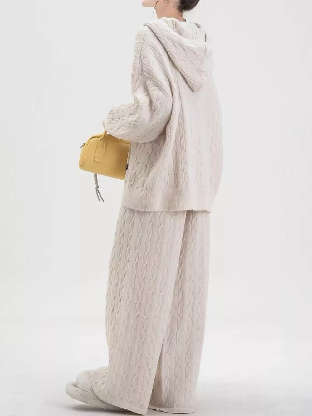Cable Knit Zip-Up Hooded Cardigan and Wide-Leg Pants Sweater Set, image 10