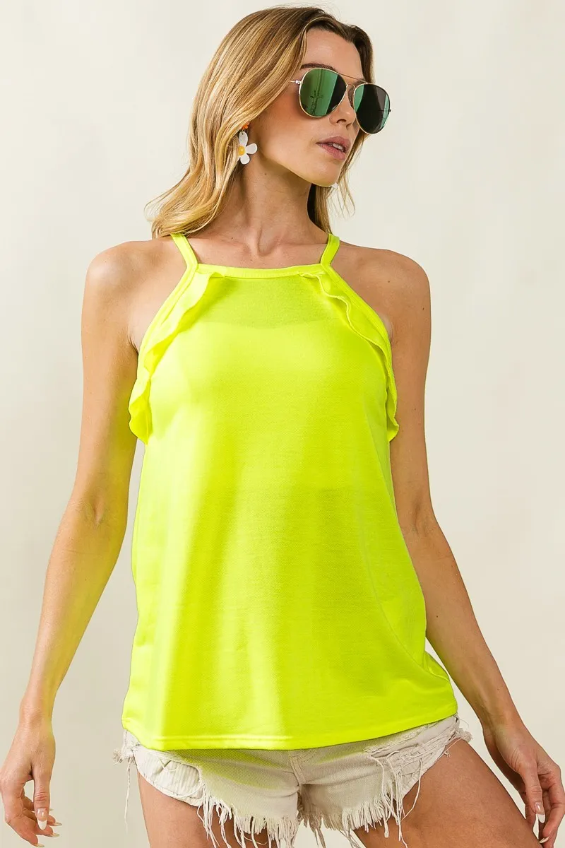 French Terry Knit Ruffled Detail Sleeveless Top