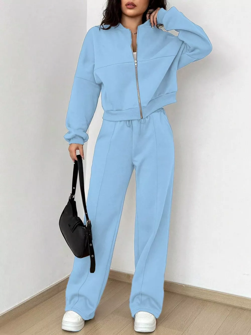 Casual Zip-Up Jacket and Wide-Leg Sweatpants Set, image 45
