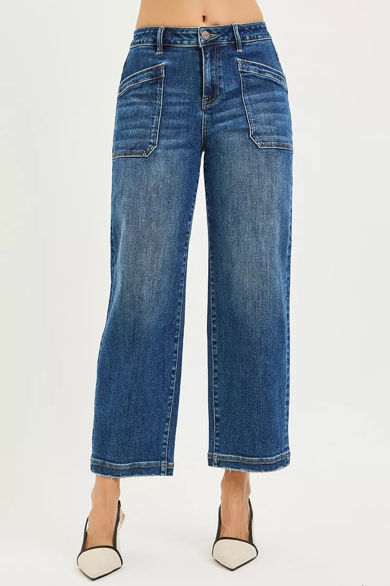 Slouchy Cropped Baggy Jeans with Front Patch Pocket