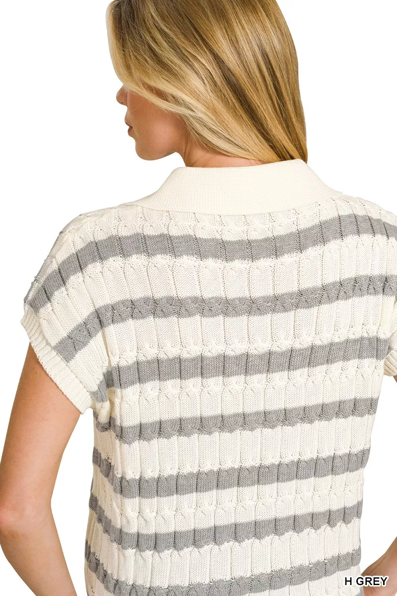 Textured Stripe Collared Sweater Vest, image 4