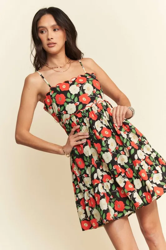 Floral Scalloped Cutout Back Mini Dress, image 6