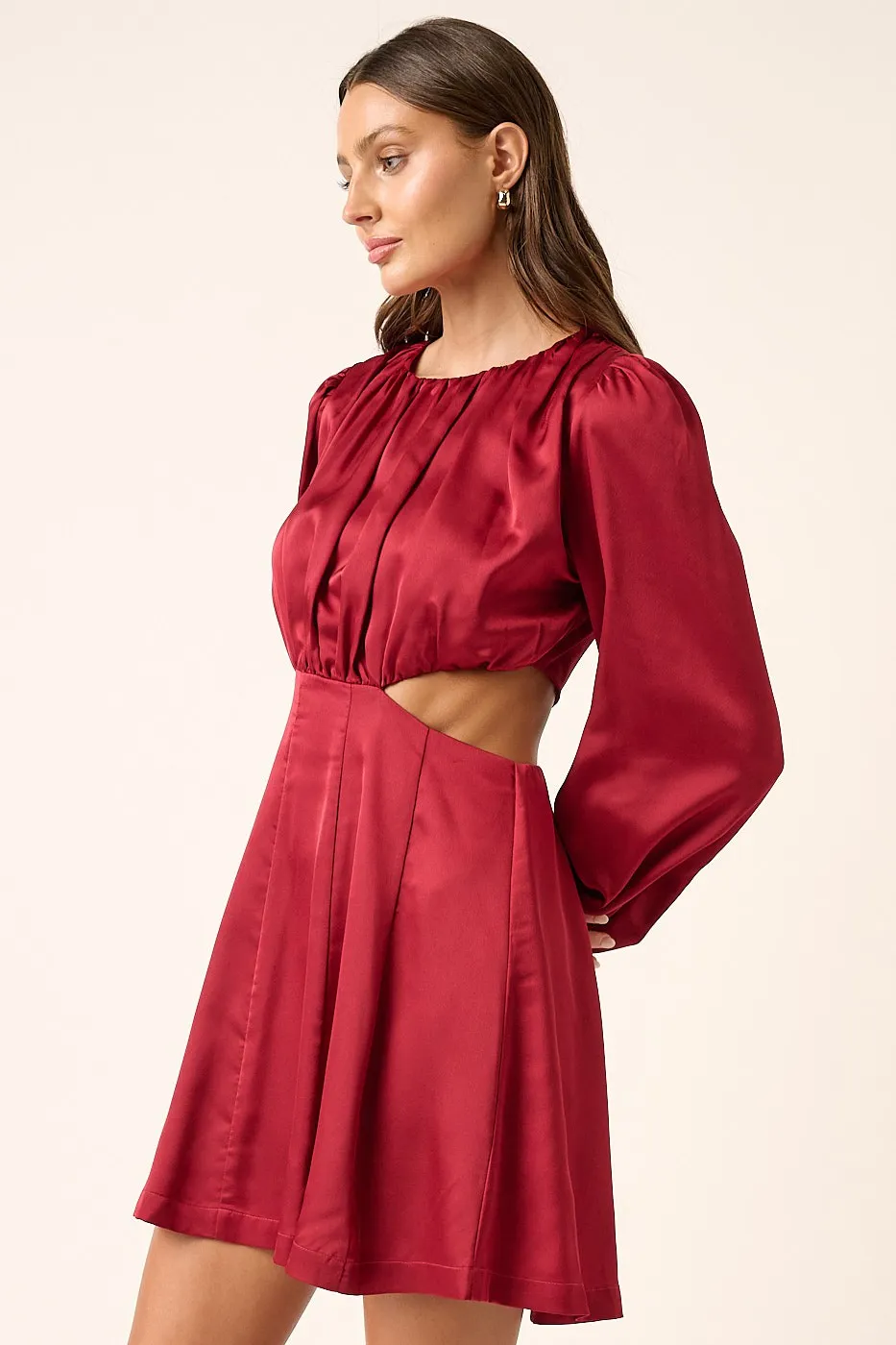 Satin Side Cutout Detail Mini Dress, image 3