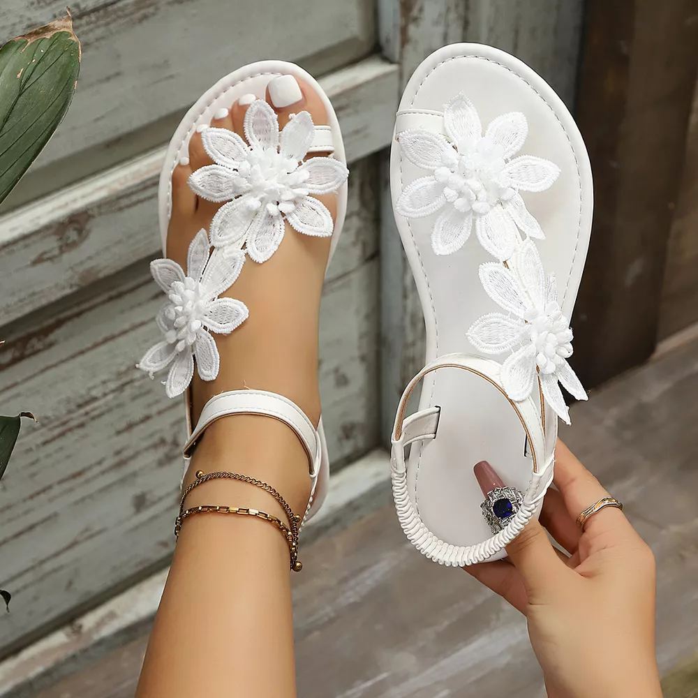 Floral Embellished Flat Sandals, image 7