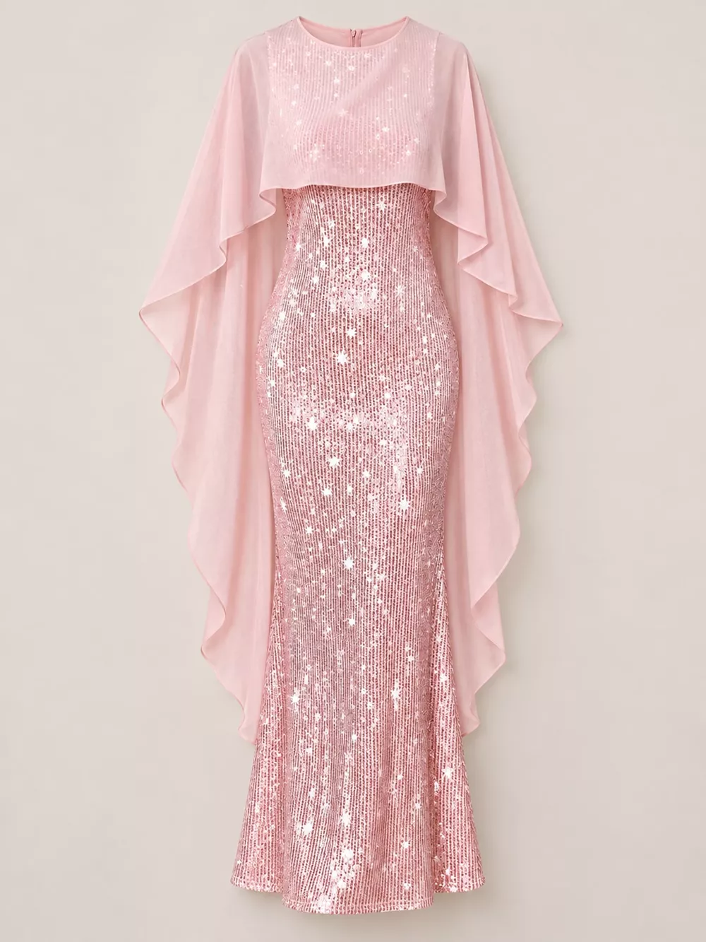 Sequin Cape Overlay Evening Dress, image 7