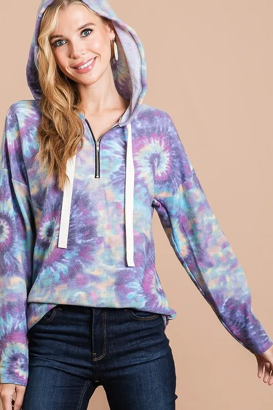 Brushed Circular Tie Dye Print Terry Hoodie, image 6