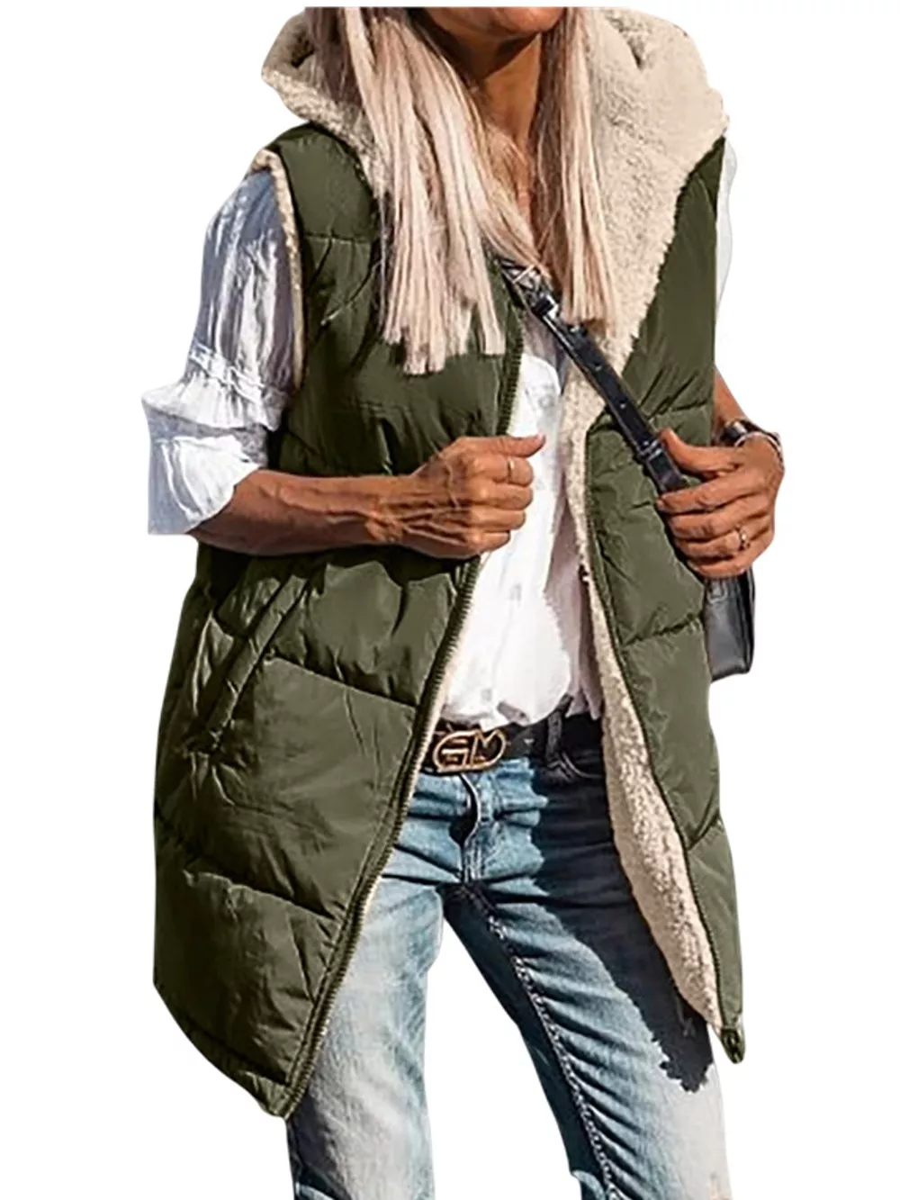 Full Size Hooded Sherpa-Lined Puffer Vest Coat Plus Size, image 14