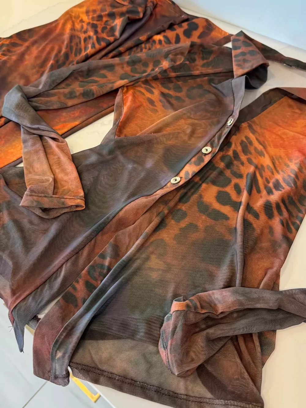 Printed Mesh Shirt and Pants Set, image 6