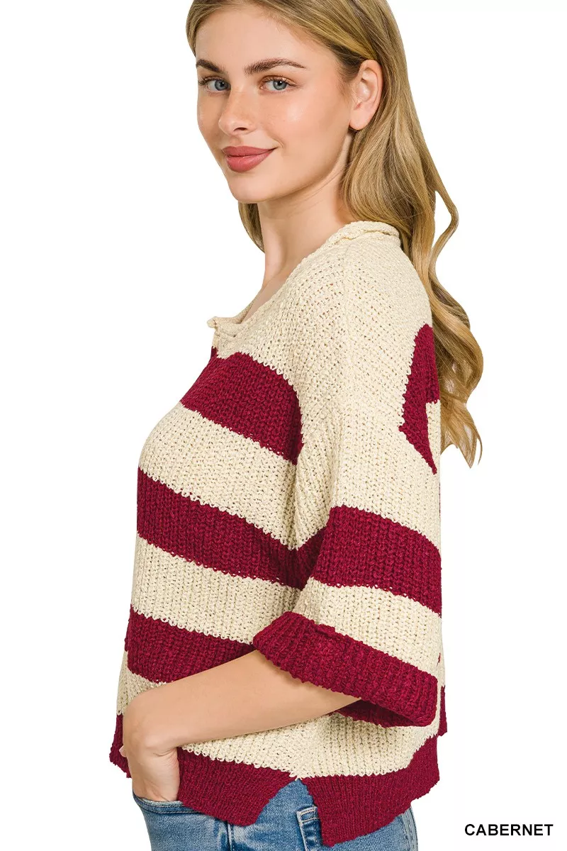 Split Neck Stripe Sweater, image 2