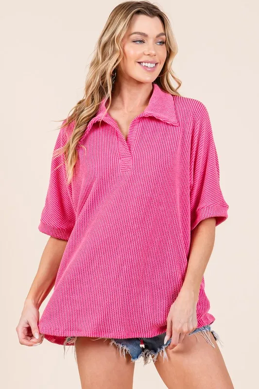 Ribbed Collared Neck Top, image 3