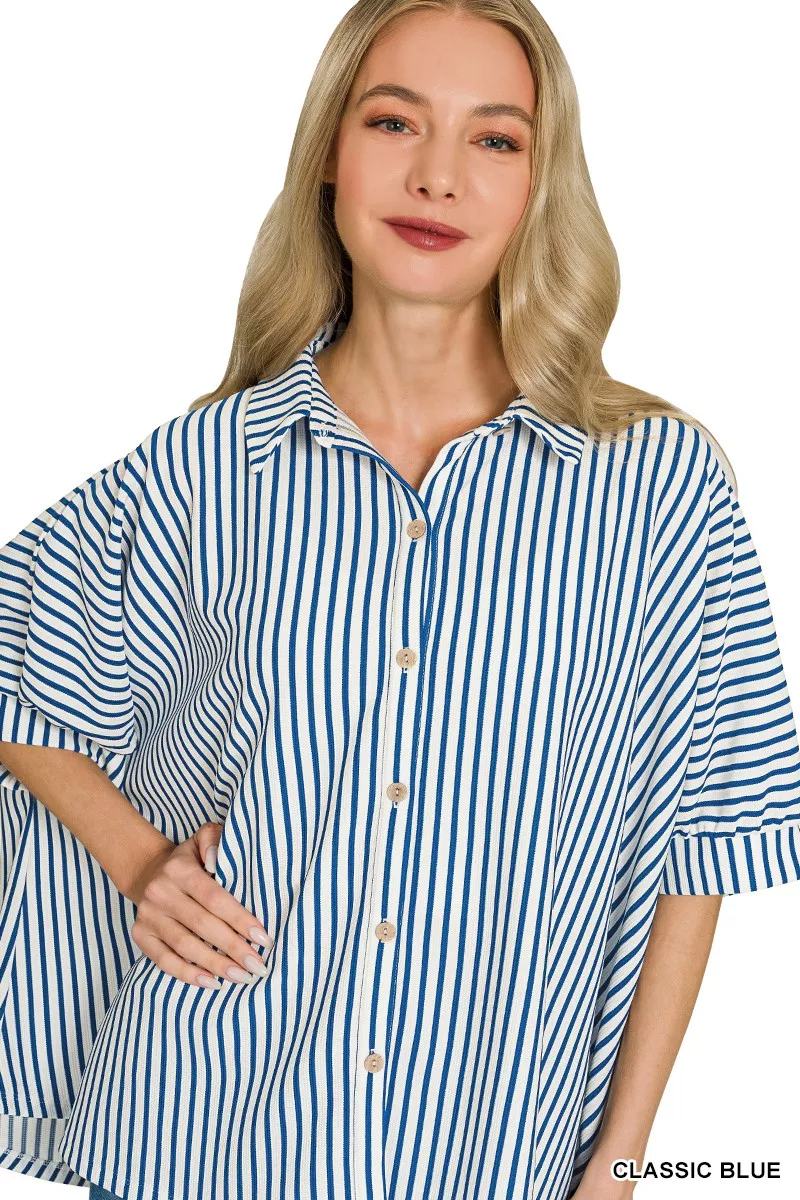 Oversized Stripe Button Down Shirt, image 4