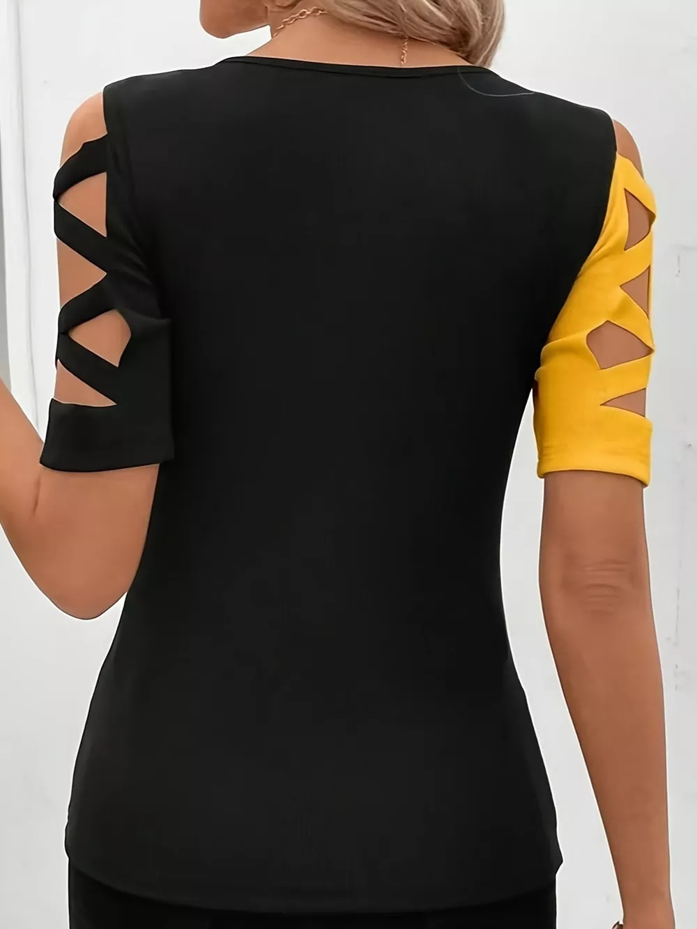 Plus Size Color Block Cutout Sleeve T-Shirt, image 7