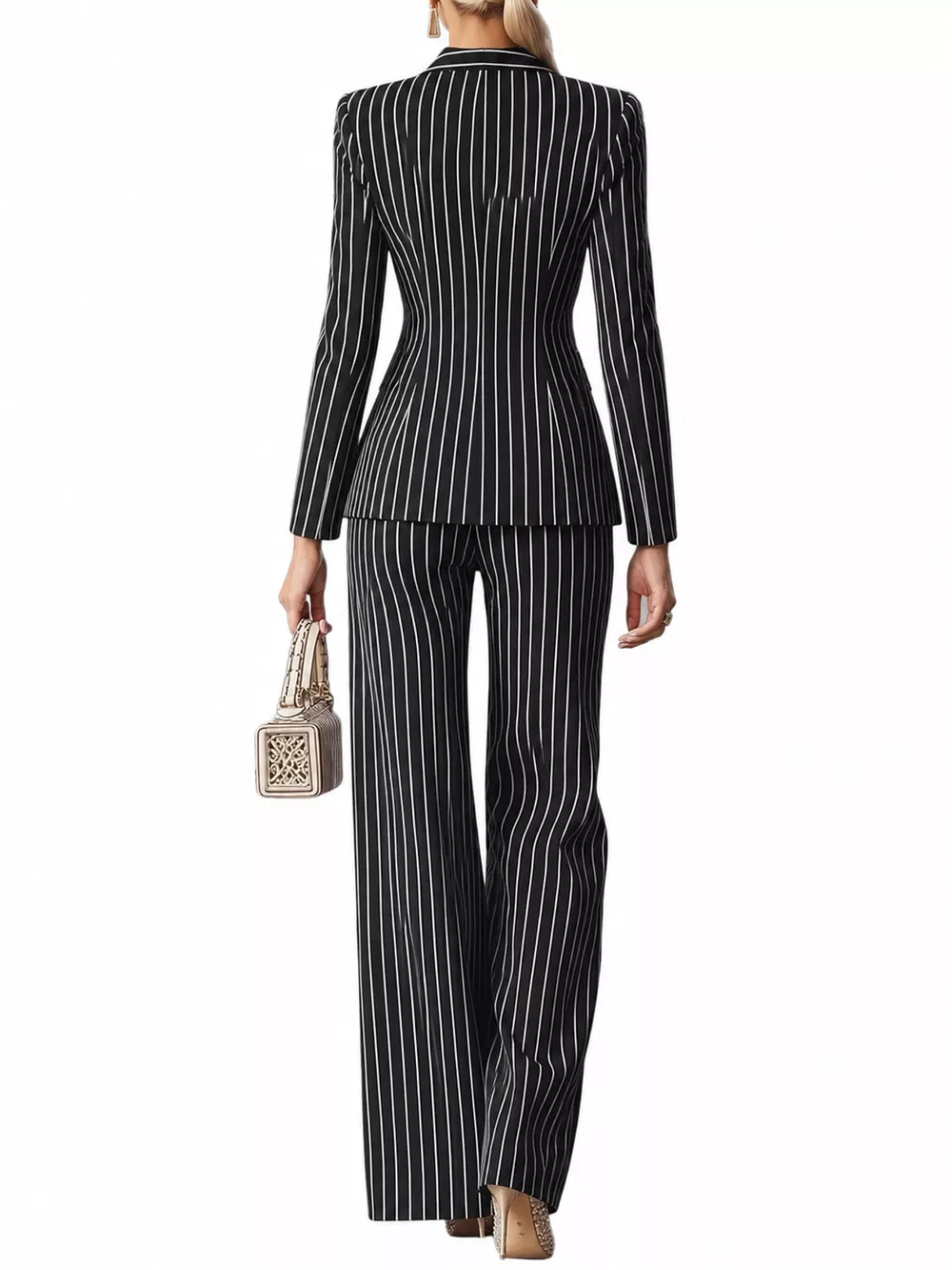 Double-Breasted Pinstripe Blazer and Wide-Leg Pants Set, image 9