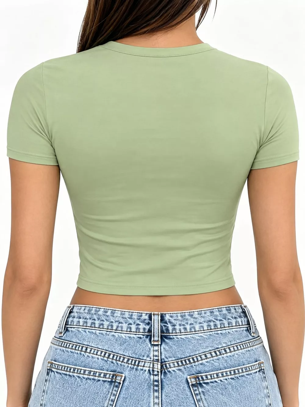 Slim Fit Basic Crew Neck Short Sleeve Crop T-Shirt, image 53