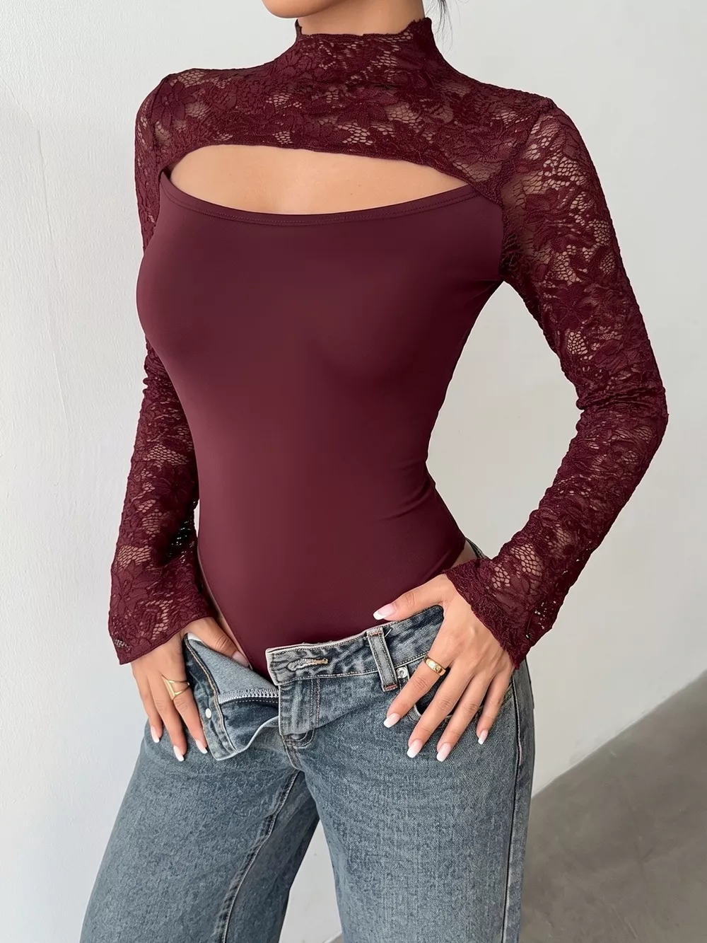 Lace Cut-out Flare Sleeve Bodysuit, image 2
