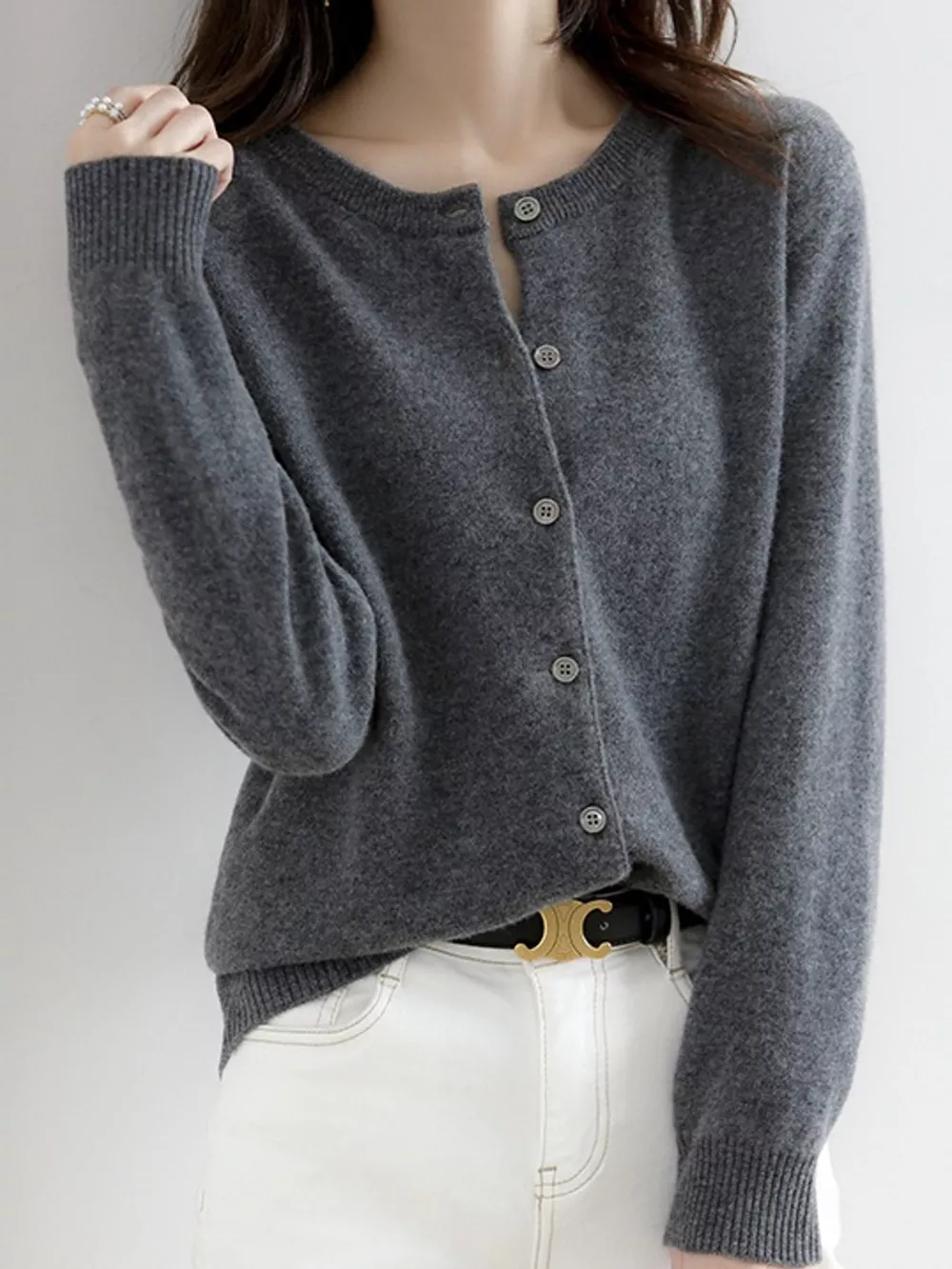 Crew-Neck Button-Down Cardigan, image 45